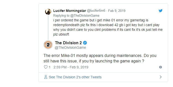 Ошибка в Division 2 - MIKE-01 и другие, Что означает ошибка MIKE-01? Ошибка в Division 2 - MIKE-01 и другие, Что означает ошибка MIKE-01?